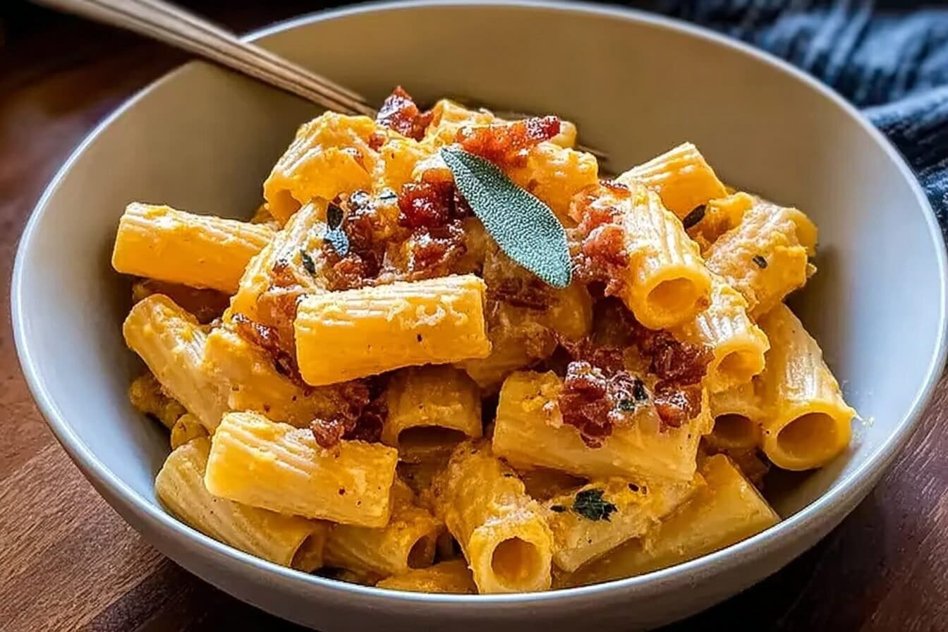 Pumpkin Rigatoni With Crispy Prosciutto And Creamy Autumn Sauce 6 Pumpkin Rigatoni