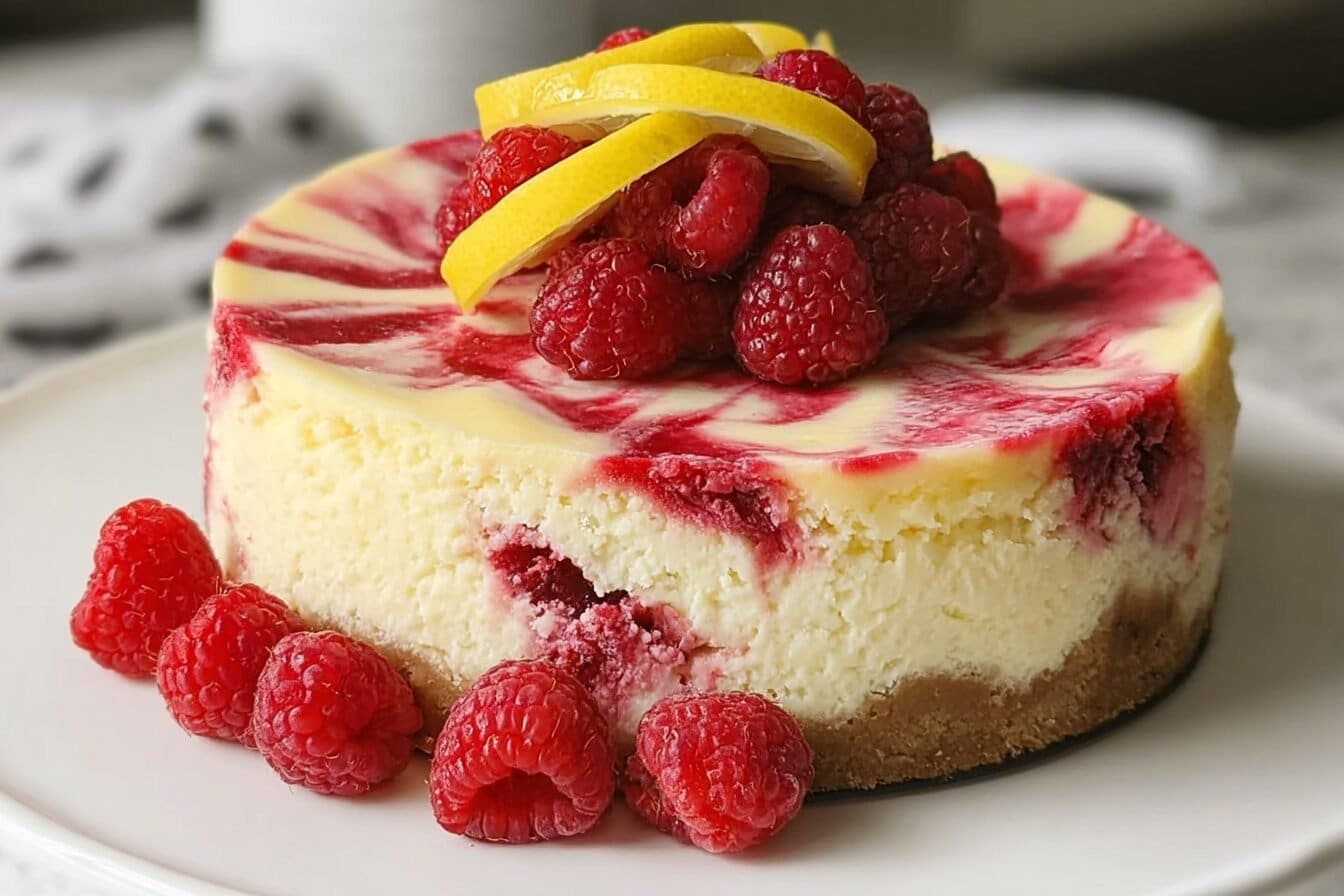 Lemon Raspberry Swirl Cheesecake Recipe With Fresh Berry Layers 6 Lemon Raspberry Swirl Cheesecake