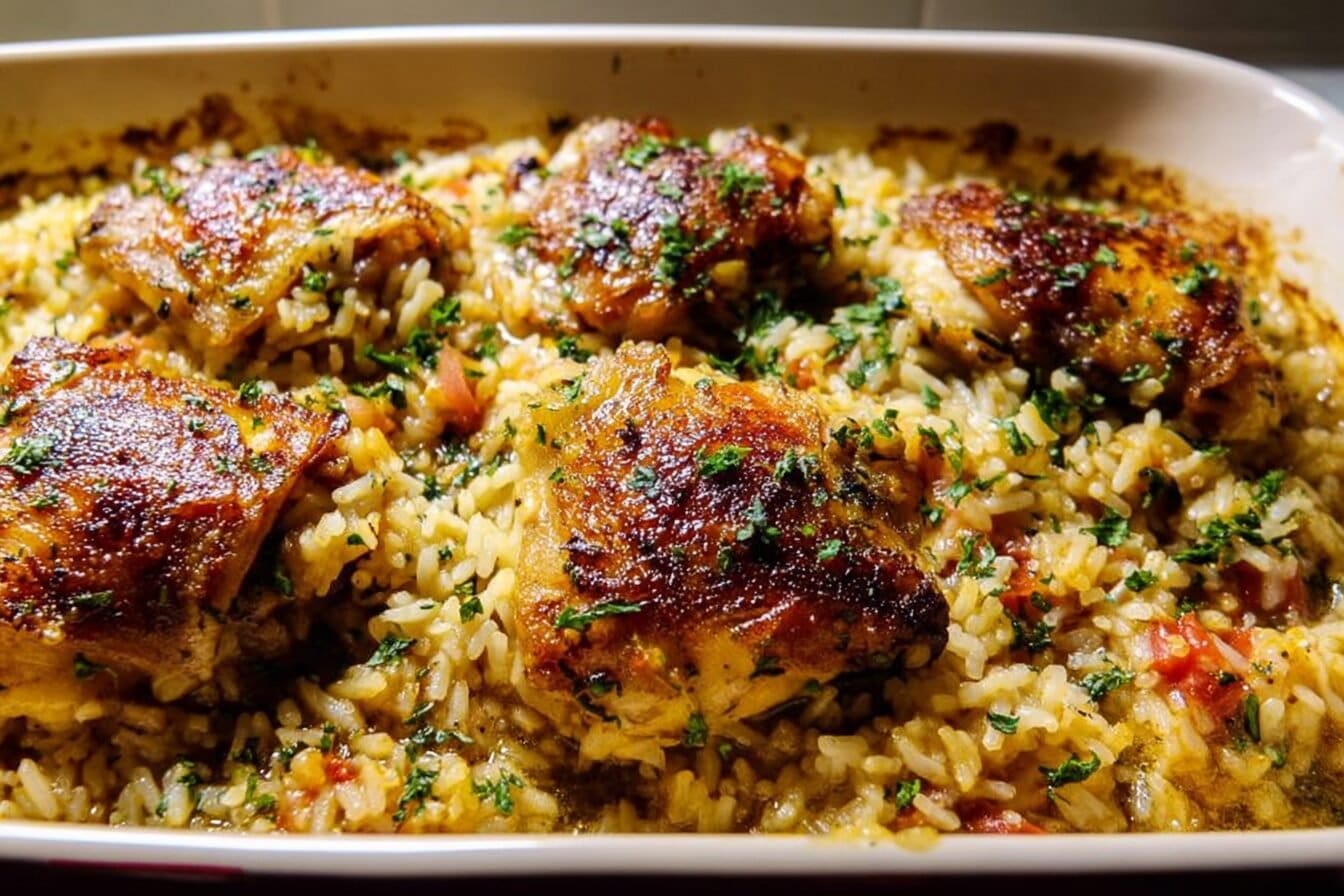 Oven Baked Chicken And Rice Recipe For Simple Family Meals 6 Chicken Thighs And Rice Casserole