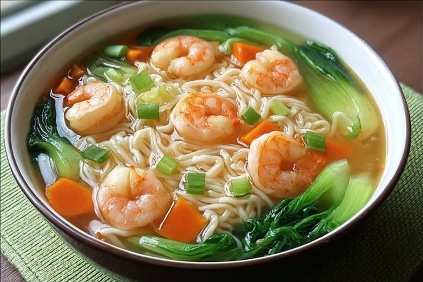 Chinese Rice Noodle Soup With Shrimp