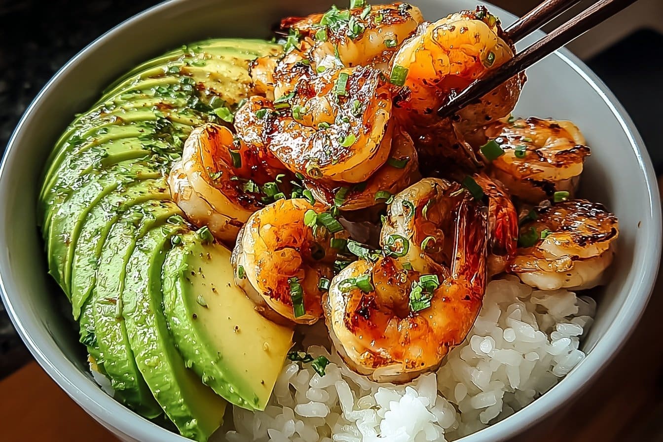 Spicy Shrimp And Avocado Rice Bowl